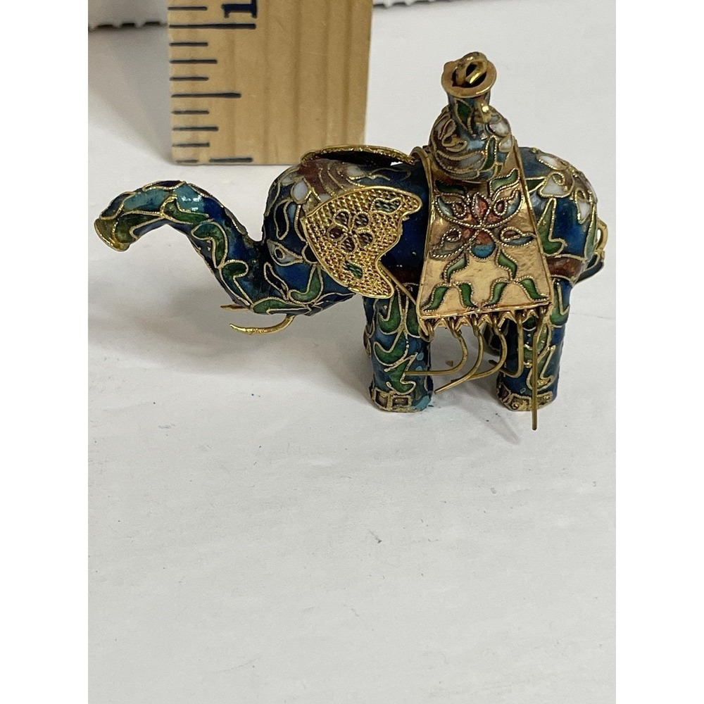 Elephant Enamel Cloisonne Lucky Elephant Figurine Trunk Up 1.5"  VTG